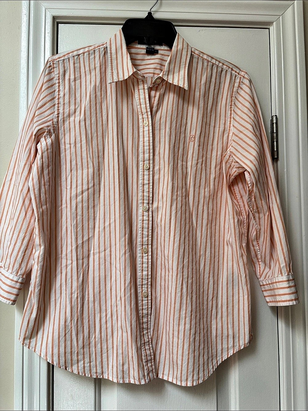 Women’s Chaps Striped Cotton Button Down Shirt in White & Orange Large